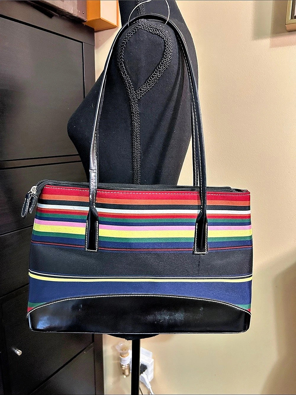 Kate Spade Striped Tote in Black & Multicolor Y2K bag